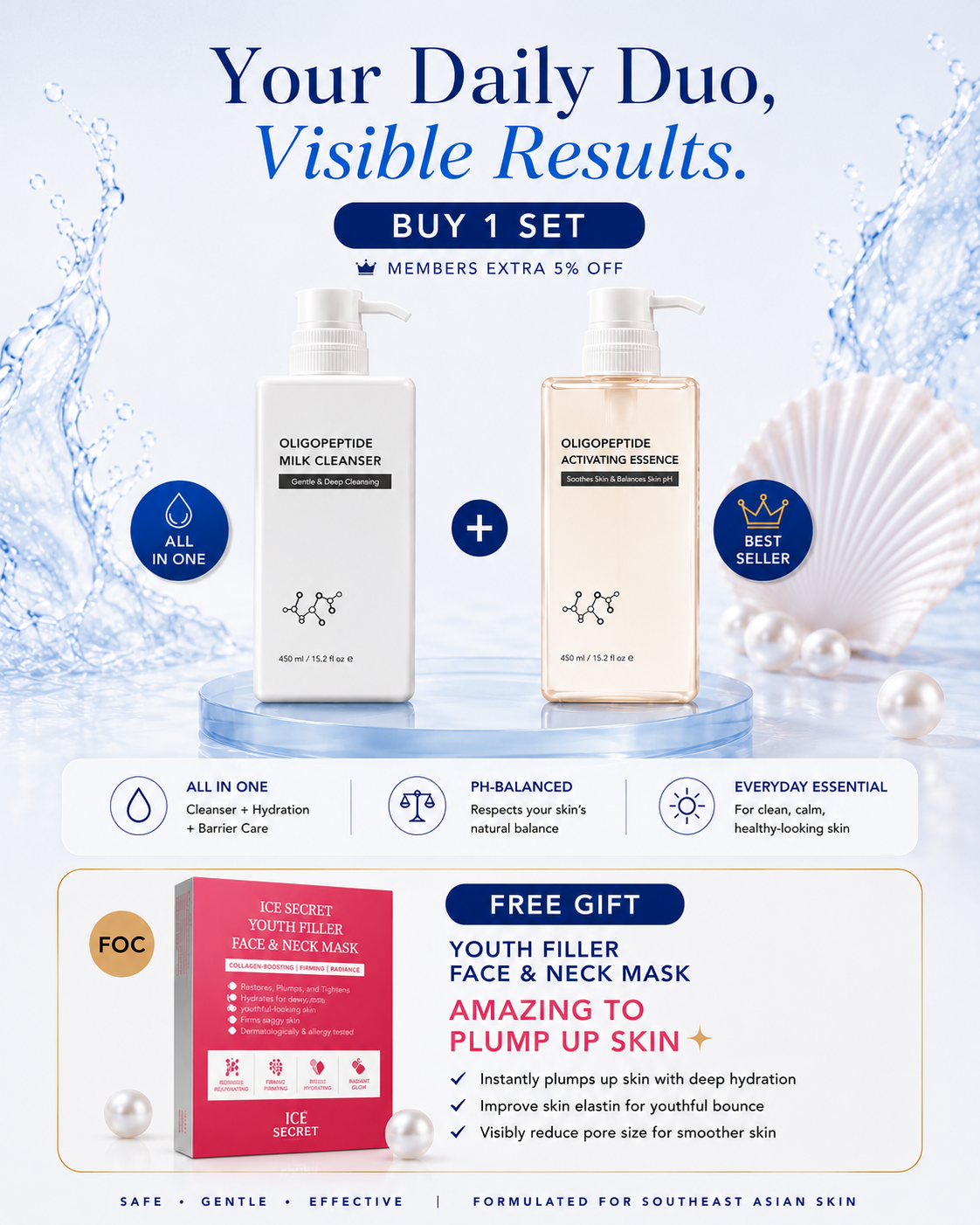 Oligopeptide Cleanser + Activating Essence Set
