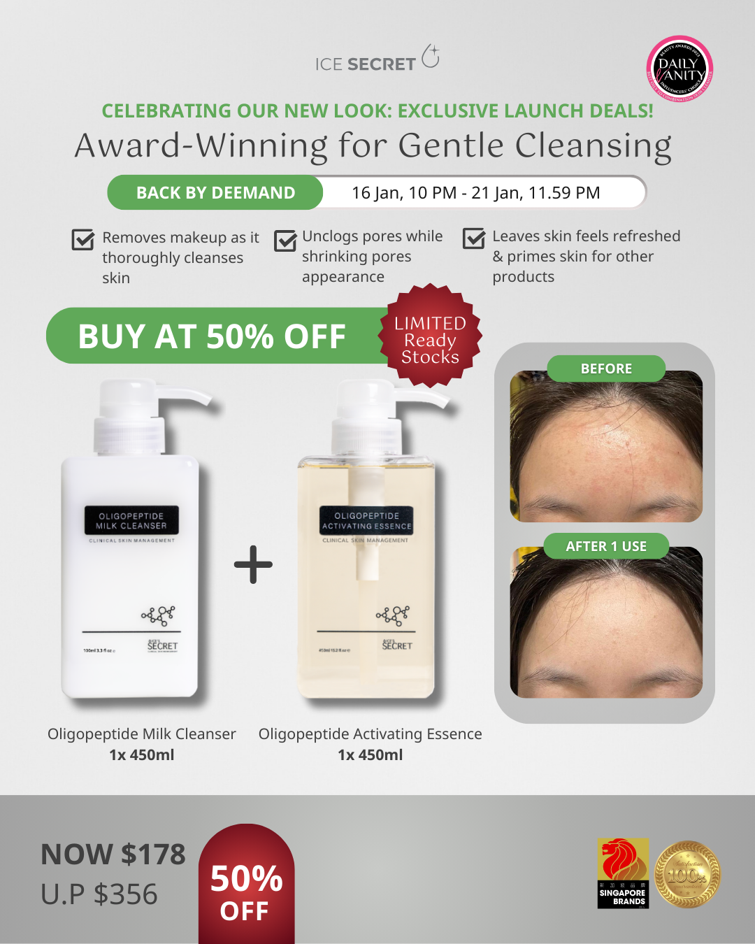 (50% OFF SPECIAL) Signature: 2-in-1 Make Up &amp; Gentle Cleansing Set 450ML