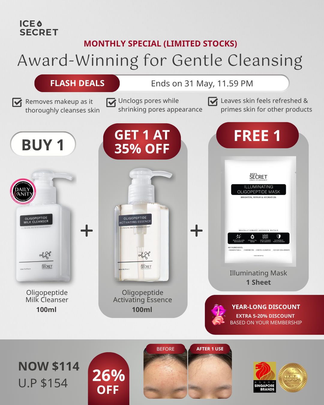 (FLASH DEALS) 2-in-1 Make Up &amp; Gentle Cleansing Set 100ML
