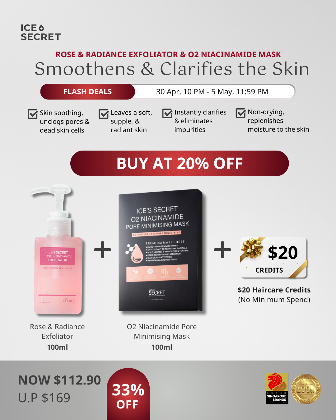 (LABOUR DAY FLASH DEALS) Rose &amp; Radiance Exfoliator + O2 Mask Bundle