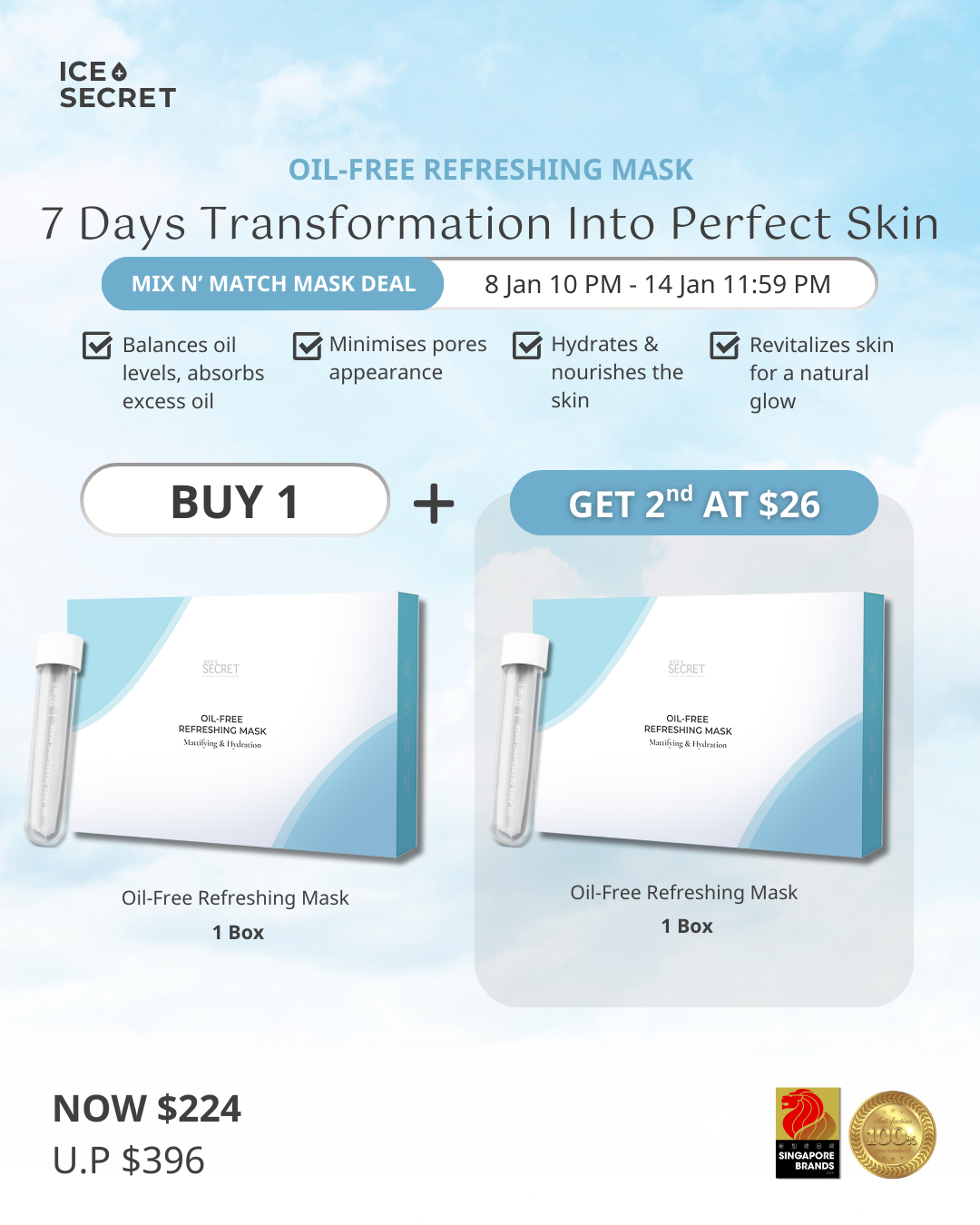 (NEW YEAR) Oil-Free Refreshing Mask (2nd at $26 only)