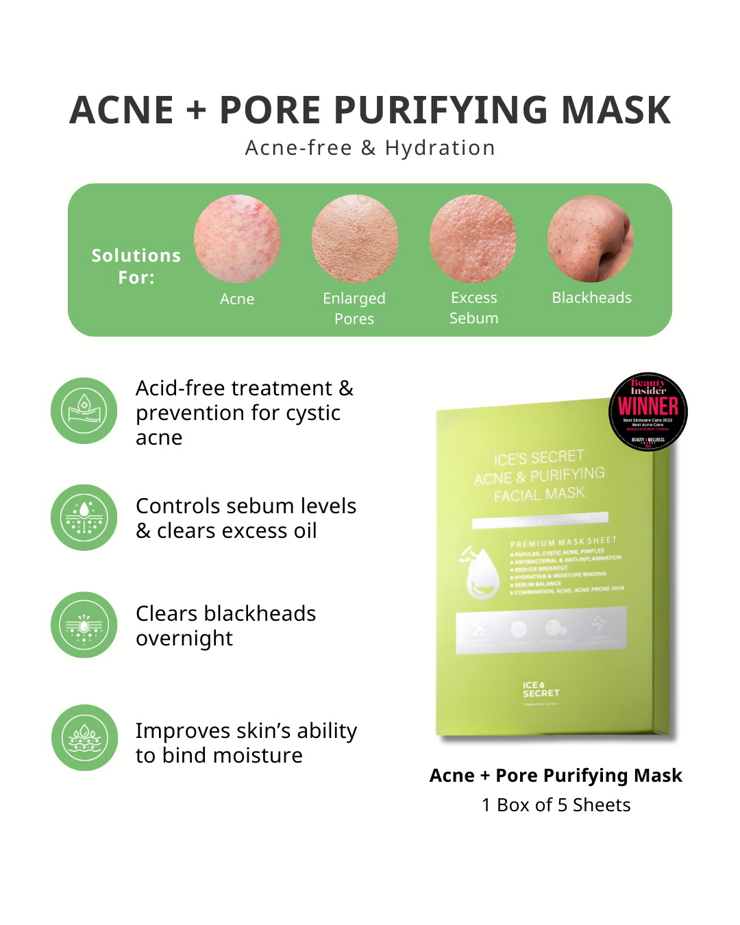 Ice Secret Acne & Pore Purifying Mask texture and ingredient details for acne-prone skin in Singapore