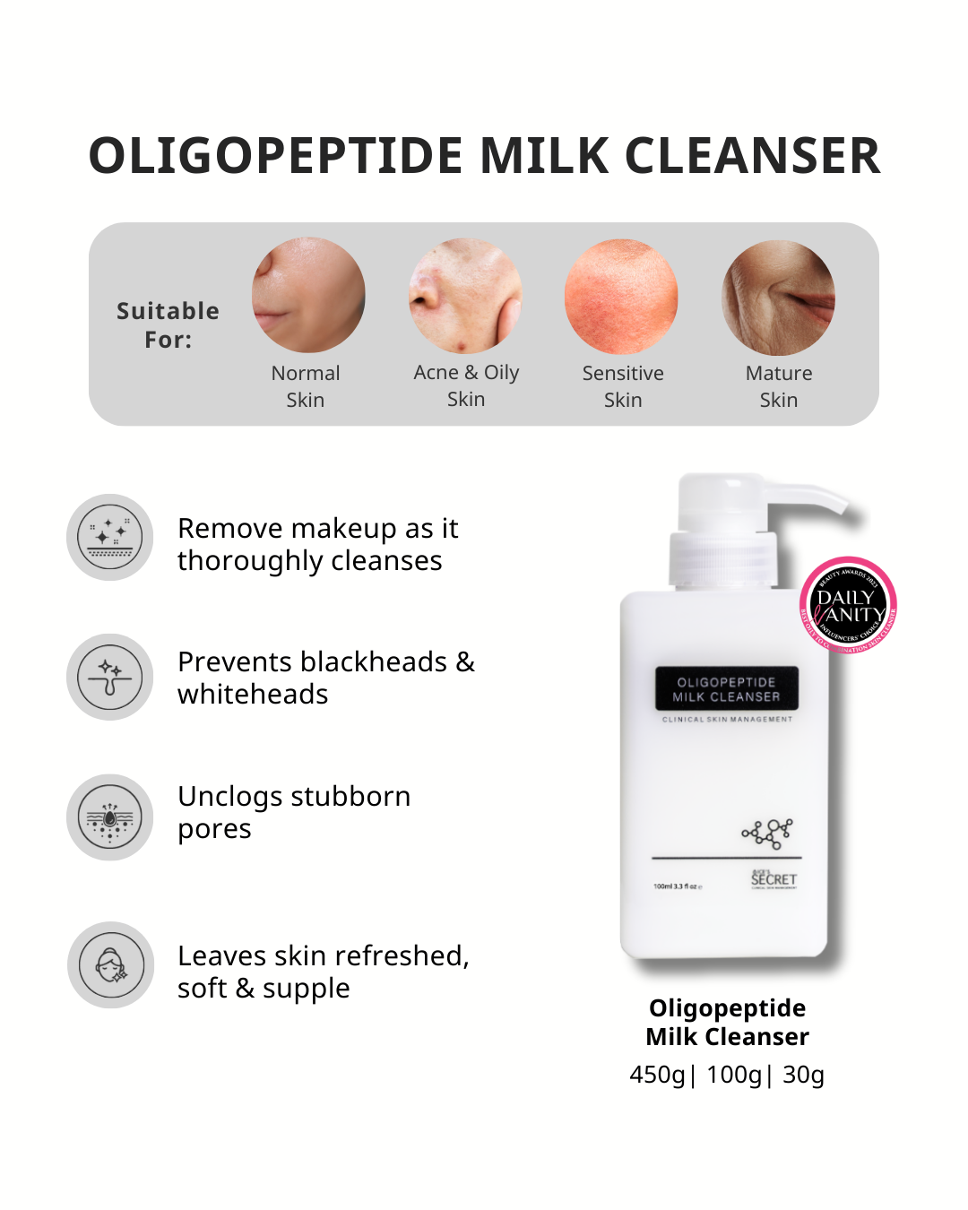 Ice Secret oligopeptide Milk Cleanser Benefits for Acne-Prone Sensitive Skin Singapore