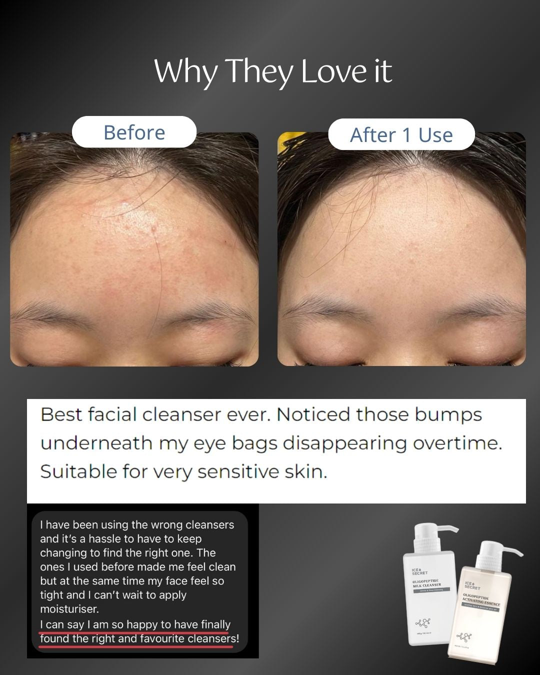 Ice Secret oligopeptide milk cleanser and oligopeptide activating essence review Singapore