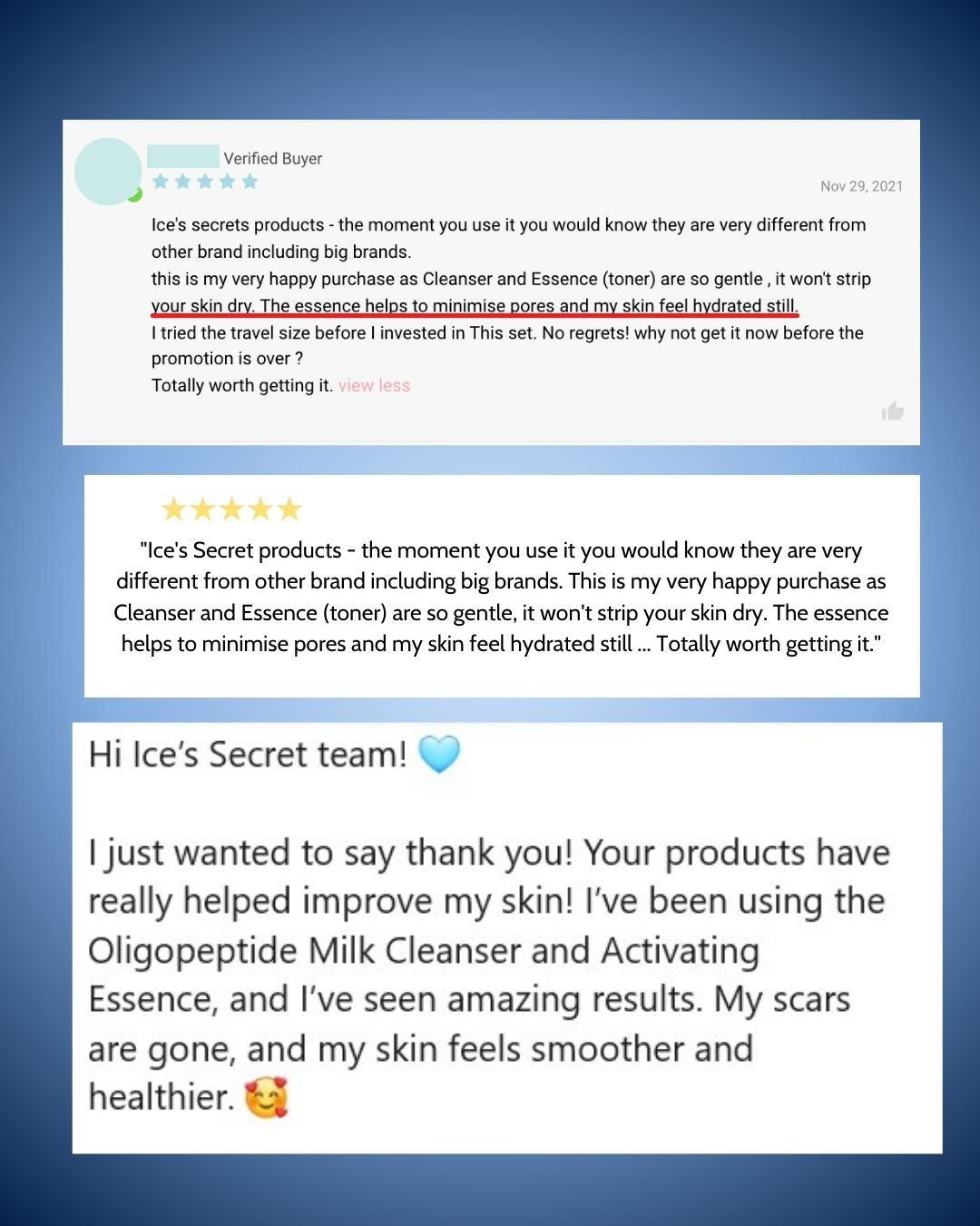 Ice Secret oligopeptide milk cleanser and oligopeptide activating essence customers reviews Singapore