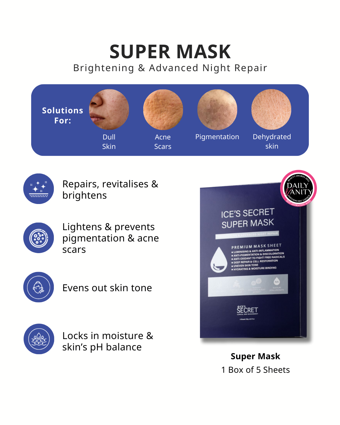 Ice Secret super mask benefits for pigmented, uneven and dry skin Singapore